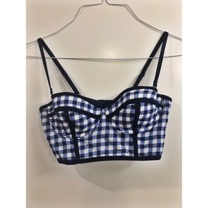 Anthropologie Blue gingham bustier top, 34B